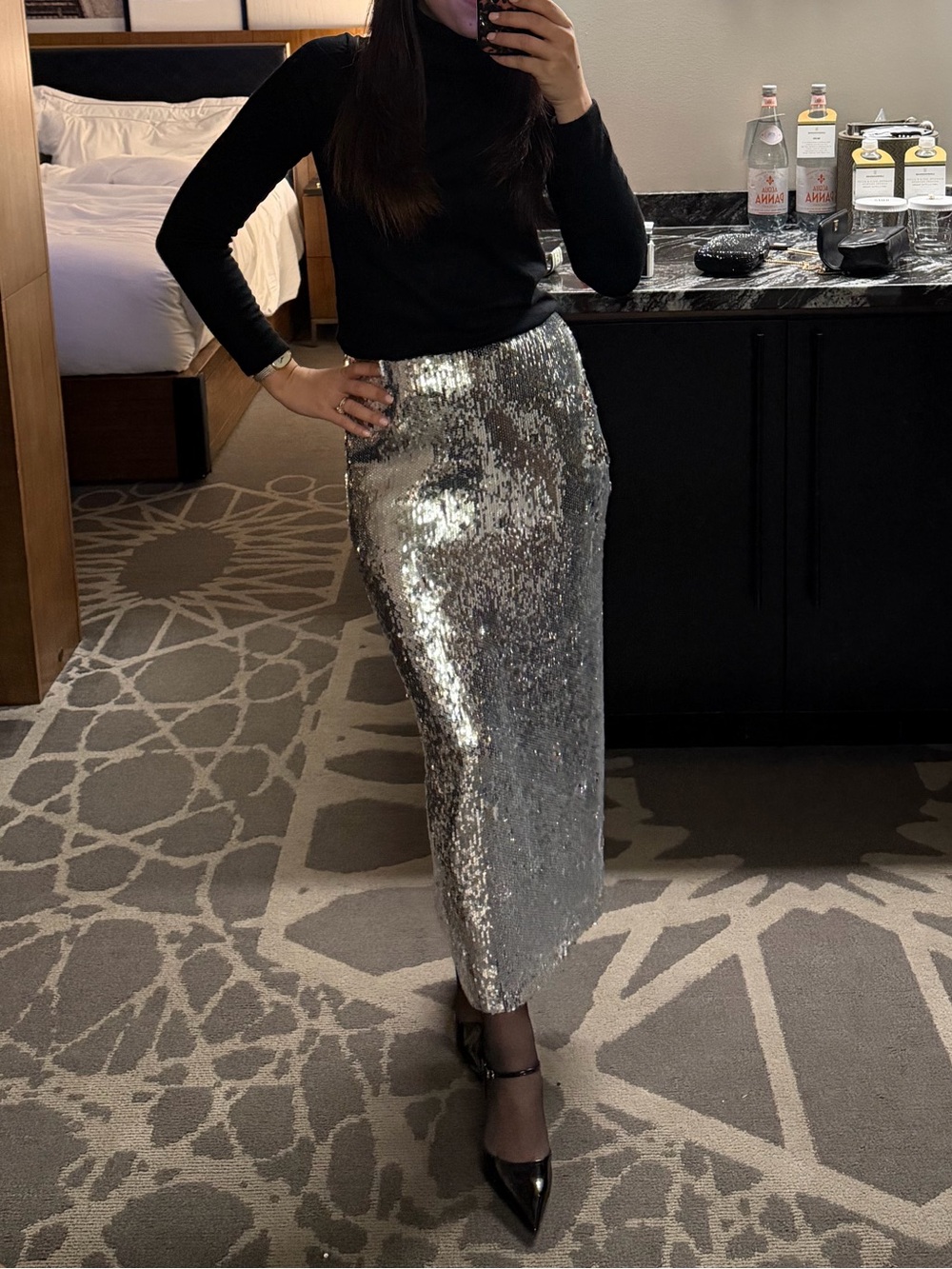Antonio Melani sequin silver midi skirt